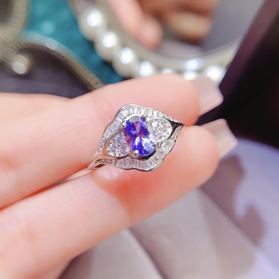 FS 5*7mm Natural Tanzanite S925 Sterling Silver Ring for Women With Certificate Fine Fashion Charm Weddings Jewelry MeiBaPJ