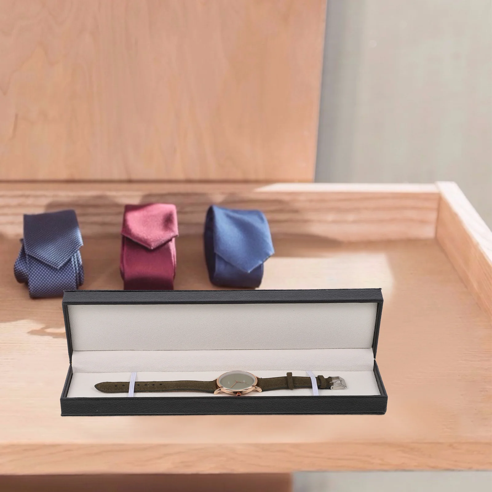 

Elegant PU Watch Box Organizer for Most Watch Sizes Styles with Neat Fixation Position Rectangular Bracelet Box