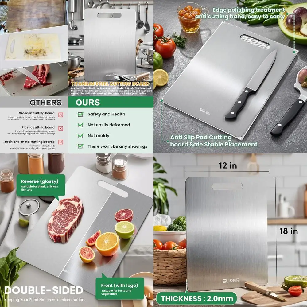 

Pure Titanium Double Pack Cutting Boards, Kitchen-Safe, Non-Slip, Dishwasher Friendly, Easy Clean, Durable for Meat, Veg, Fruits