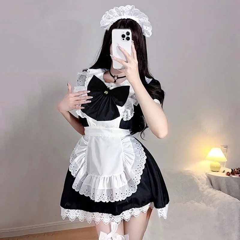 

Anime Girl S-2XL Plus Cosplay Cute Uniform Lolita Sexy Apron Summer Sweet Ruffle Splicing A-line Halloween Maid Dress New