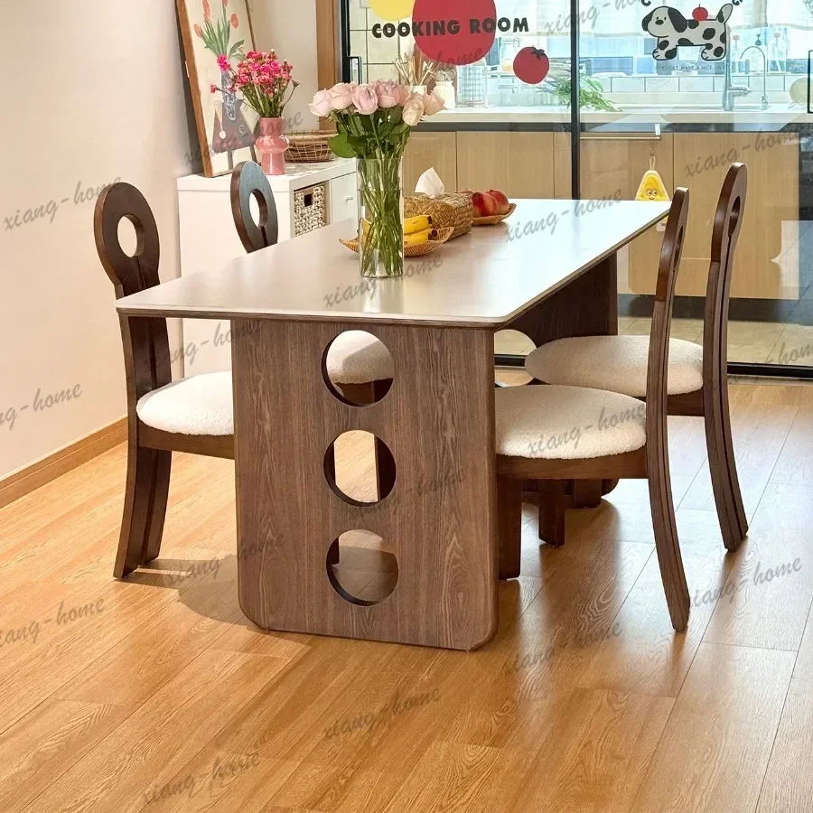 LJY Solid slab modern Dining Tables rectangular full-attachment Dining Table Luxury Vintage Creative Furniture Tavoli Da Pranzo