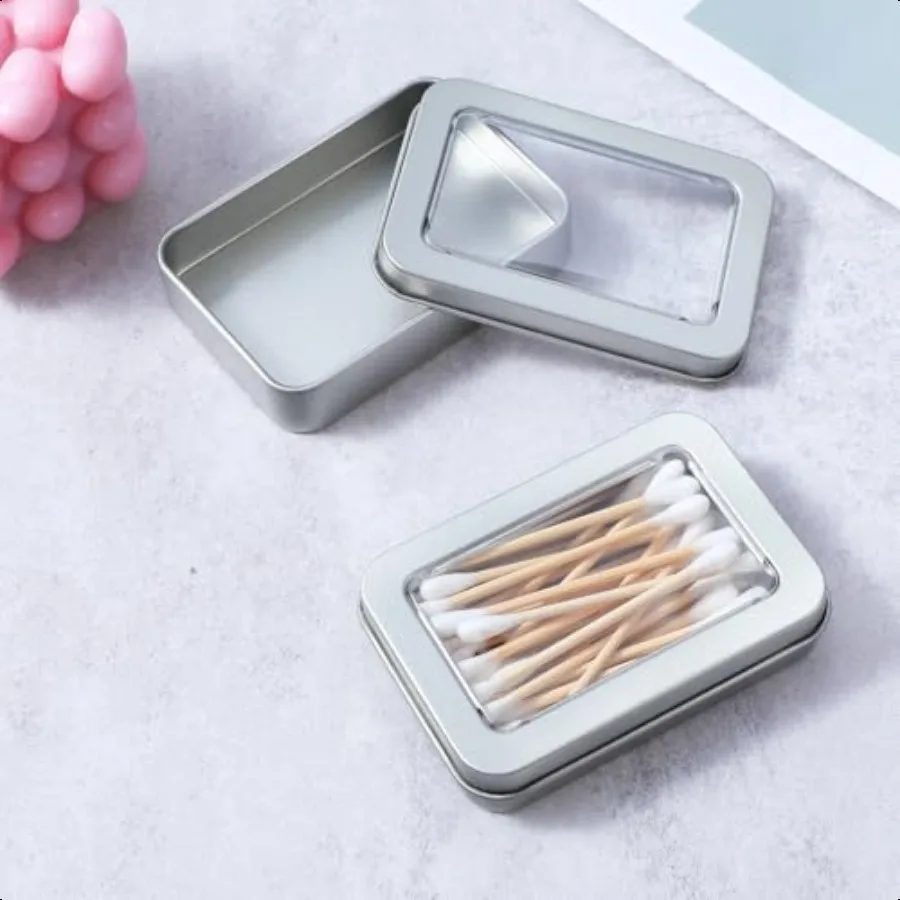 2 Buah Tempat Kapas untuk Perjalanan, Kotak Qtips dengan Tutup Anti Debu, Tempat Kapas Logam Kosong, Portabel, Kecil, untuk Perjalanan dan Perawatan Gigi