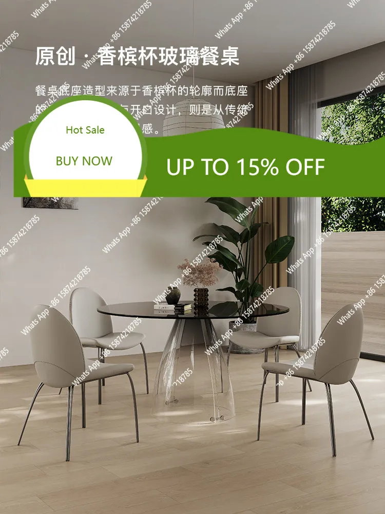 

Acrylic Transparent Dining Table Simple Modern Creative Designer Tempered Glass Wabi Wind Round Table X