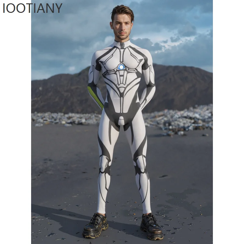 IOOTIANY Halloween-Party Weißer Mechanischer Punk Herren-Bodysuit Cosplay Rave-Party-Kostüm Bühnen-Performance Strumpfhose Jumpsuit – Detail 3