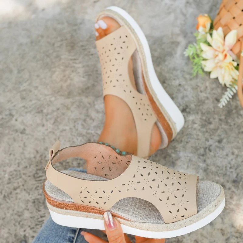 Women Sandals 2024 New Summer Wedges Platform Sandals Women Roman Mesh Comfortable Open Toe Beach Sandals Wedges Shoes for Women