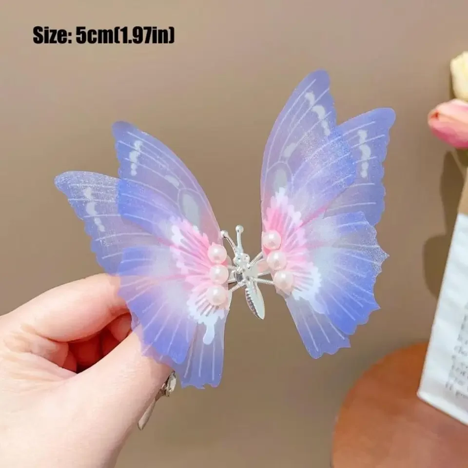 컬러풀 사이드 클립 헤어 클립 움직이는 날개 공주 머리핀 흔들리는 날개 헤어 클립 리본 바레트