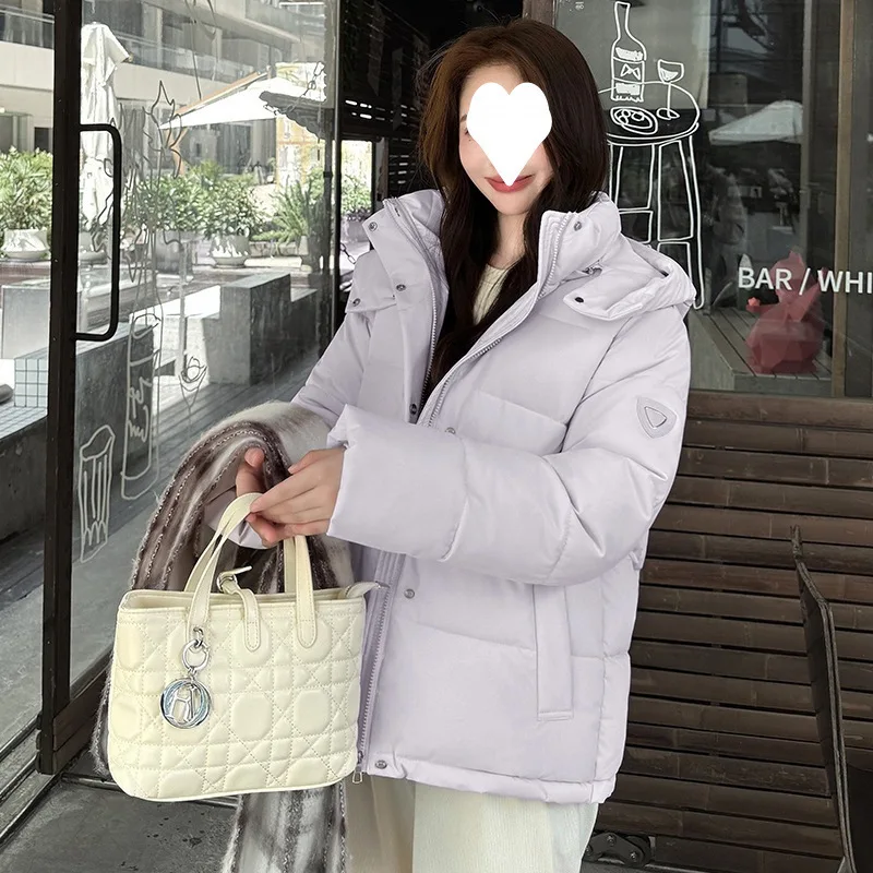 

Loose Fit Black Bread Style Coat Elegant Commute Style Women's Short Puffer Jacket Winter Thickened Cotton Coat Outerwear