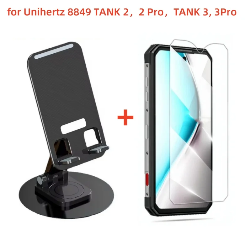 Wytrzymały uchwyt na telefon komórkowy do Unihertz 8849 TANK 2 / 2 Pro / 3 / 3 Pro ze szkłem hartowanym, stabilna i regulowana podstawka biurkowa