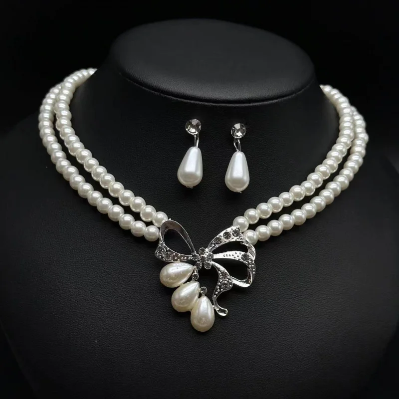 

Bridal Korean Style Necklace Jewelry New Sweet Exquisite Choker Earrings Set Super Fairy Versatile Wedding Dress Accessories