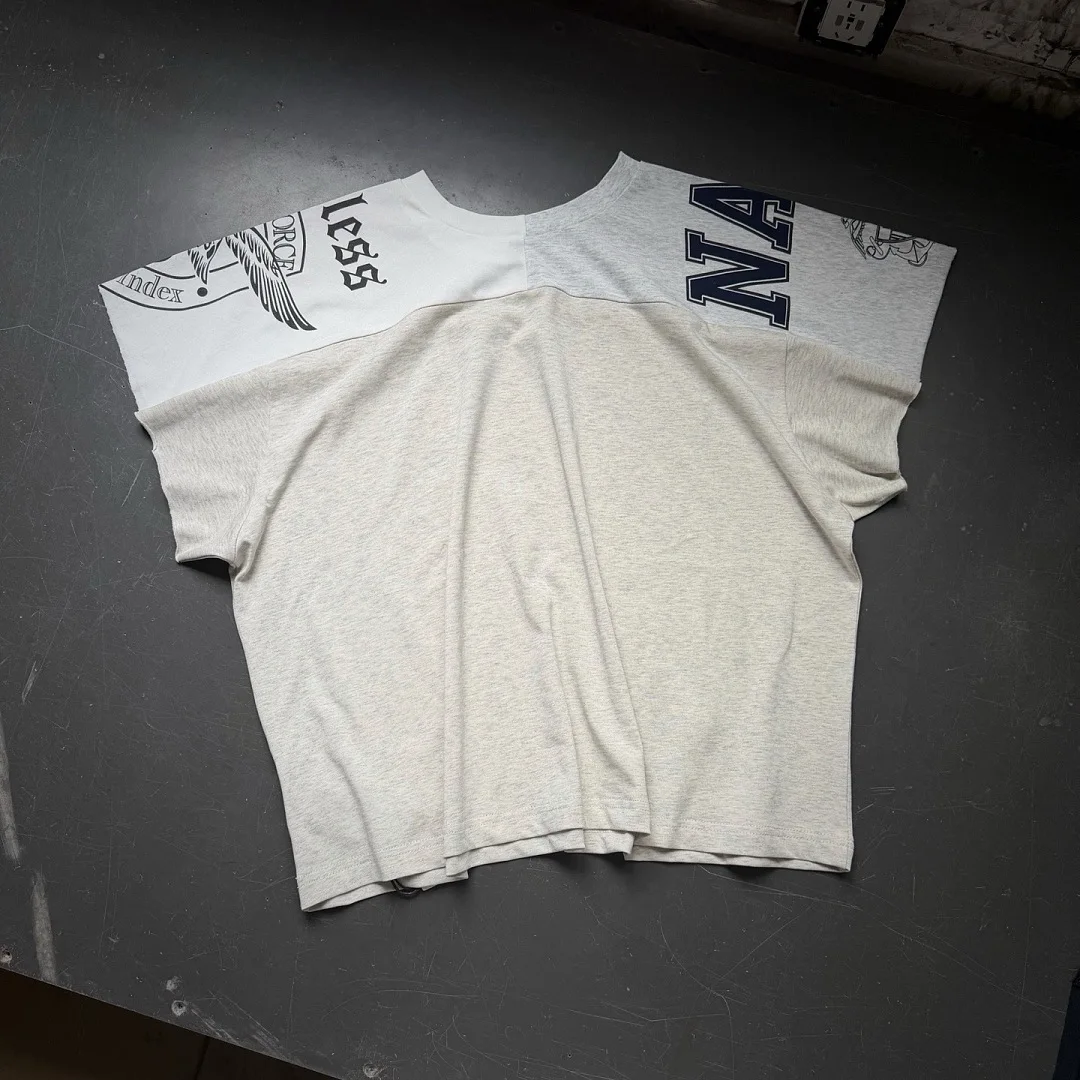 2026ss PTL Index Three-in-one Splicing Vintage Printed Women Men T shirts tees Hiphop Oversized Men Casual Cotton T shirt