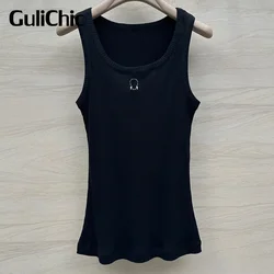 5.17 GuliChic Fashion Embroidery Design Simple Solid Color Comfortable All-Match Tank Top Women