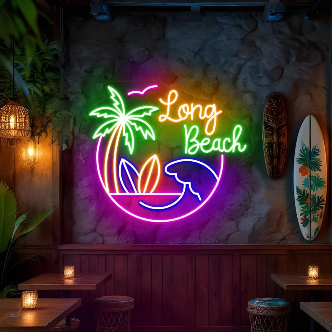 

Long Beach Neon Sign,Summer Neon,Beach Palm Tree Summer Neon,Neon Bar Hotel Beach Decor, Long Beach Wall Art