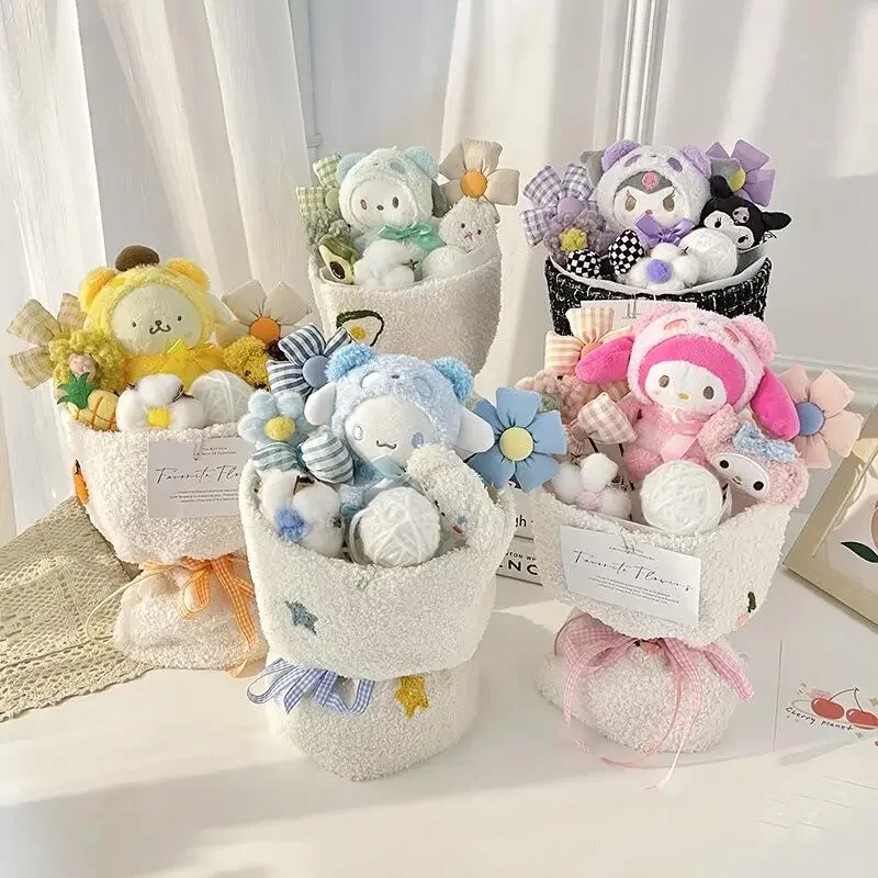 

Sanrio Hello Kitty Bouquet Cute Cartoon Cinnamoroll Kuromi My Melody Plush Doll Flower Toys Flower Girl&Child Holiday Gifts