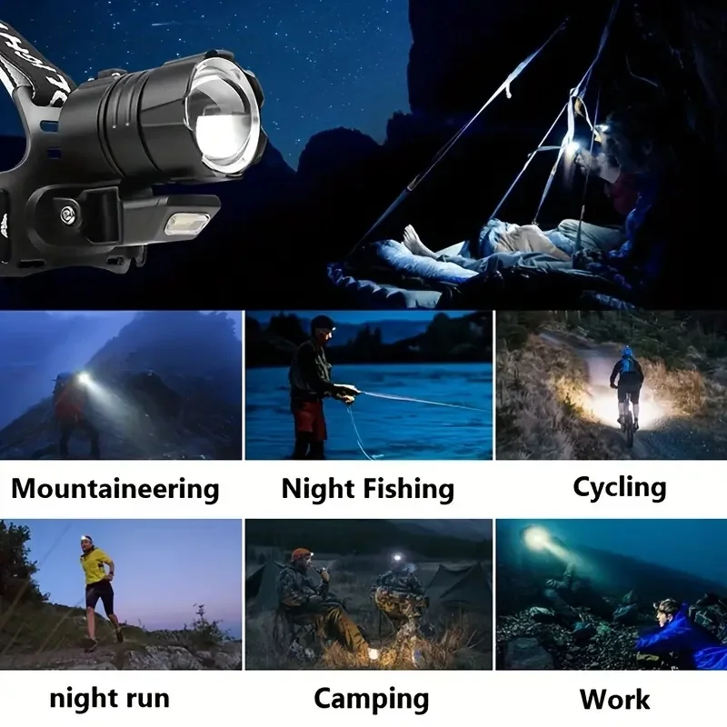 XHP360 COB LED Headlamp Powerful Headlight Flashlight 18650 USB Rechargeable XHP199 Head Light Zoom Waterproof Head Lamp Lantern