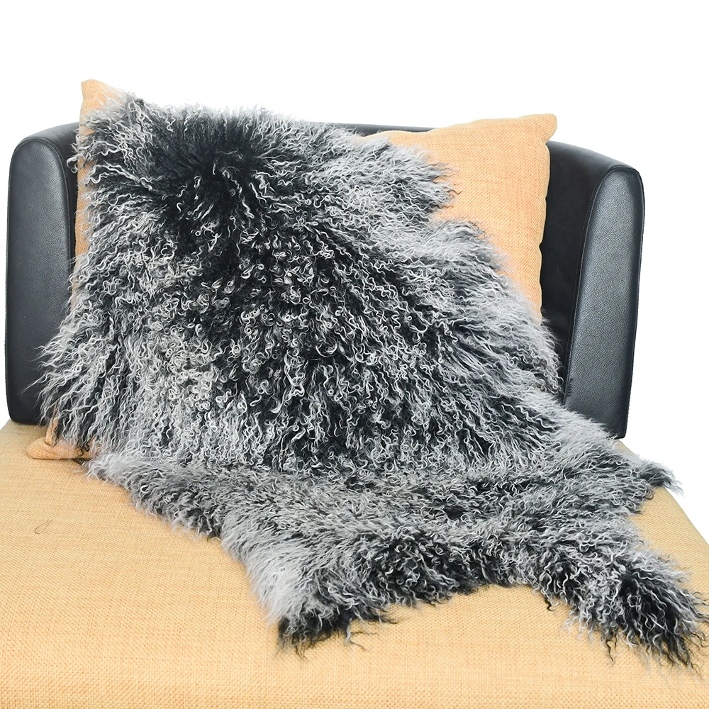 Natural Shape Soft Long Hair Mongolian Lamb Fur Chair Cover, Bedroom Rug