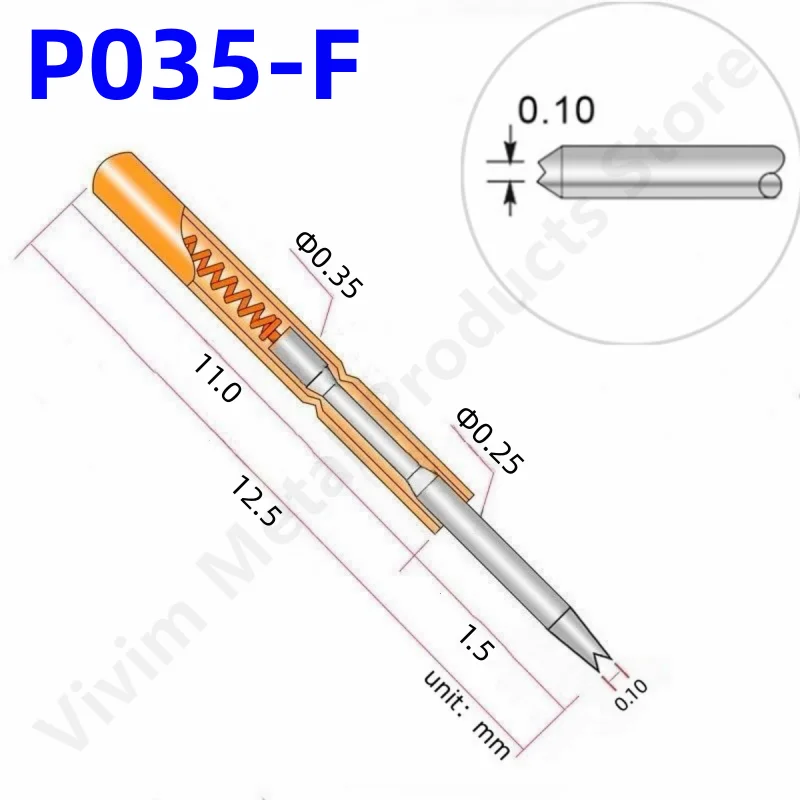 20/100PCS P035-F Nickel-Plated Head 12.5mm Spring Test Probe Test Pin P035-F1 Spring Test Probe TestTool Gold PogoPin Dia 0.35mm