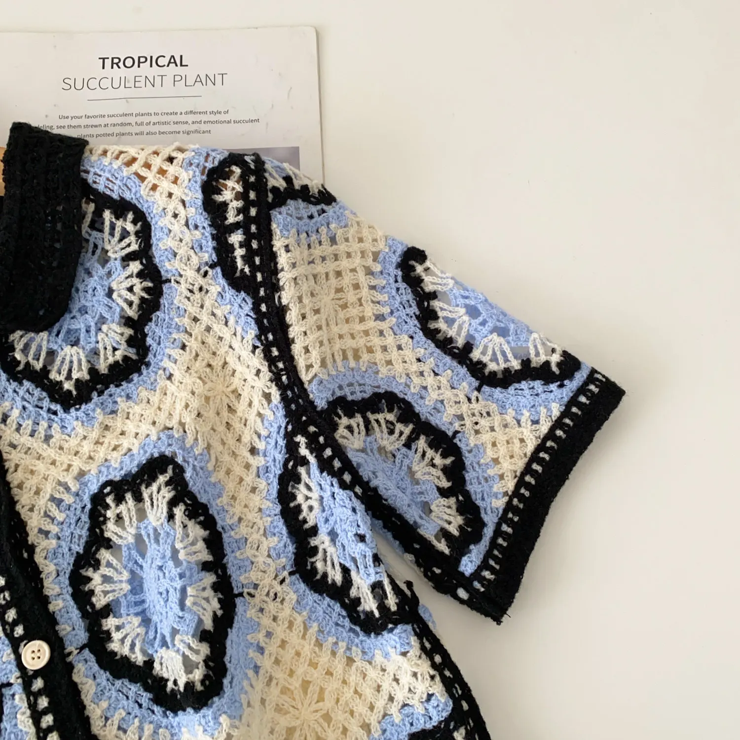 Short Sleeve Button Up Crochet Top Boho Chic Open Knitted Floral Lace Blouse Shirt for Women Summer Beach Cover-up Resort Wear