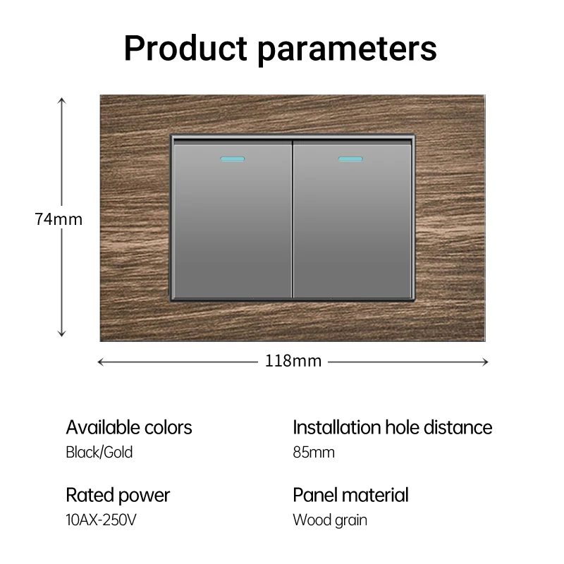 엘레간트 그레이 레트로 우드 그레인 벽 스위치 20W 고속 타입-C 벽 전원 콘센트 플러그 미국 멕시코 전기 소켓 USB 포함