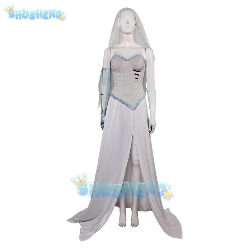 Emily cosplay Wedding Clothes Movie Corpse Bride Dress Disguise Outfits Headdress Neck Tie Halloween Party Woman Suits S-XXXL