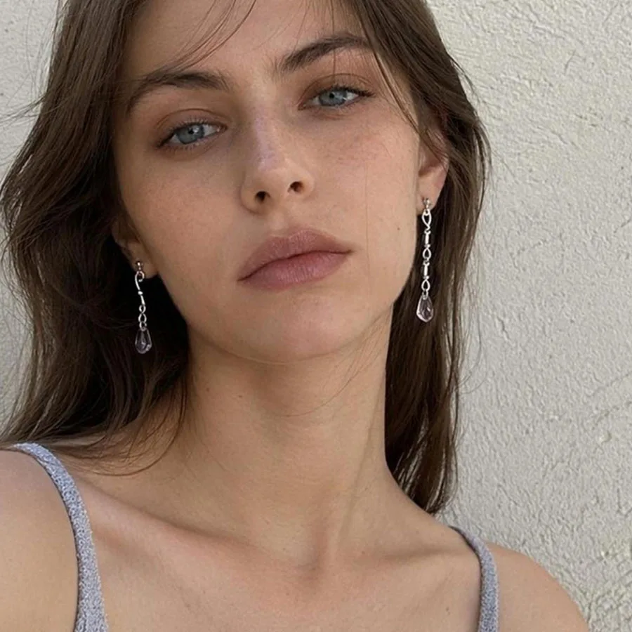 Pink crystal chain dangle earrings for women waterdrop stone asymmetric earrings summer teenage girls jewelry new in 2026