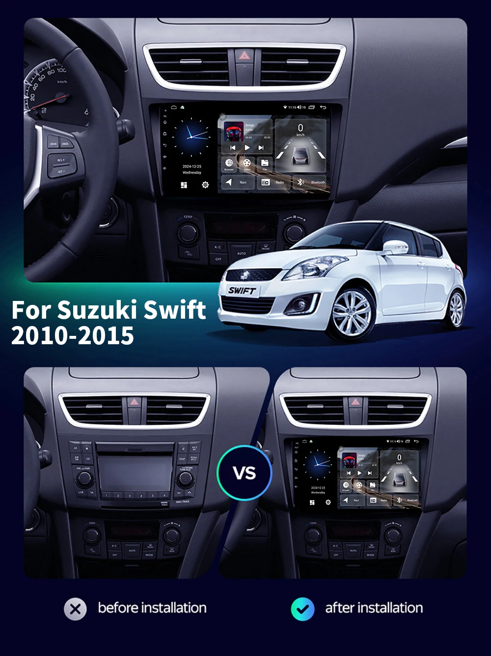 For Suzuki Swift 4 2010 2011-2015 Android 15 Auto CarPlay Car Radio GPS Multimedia DSP Video Player Navigation IPS Touch Screen