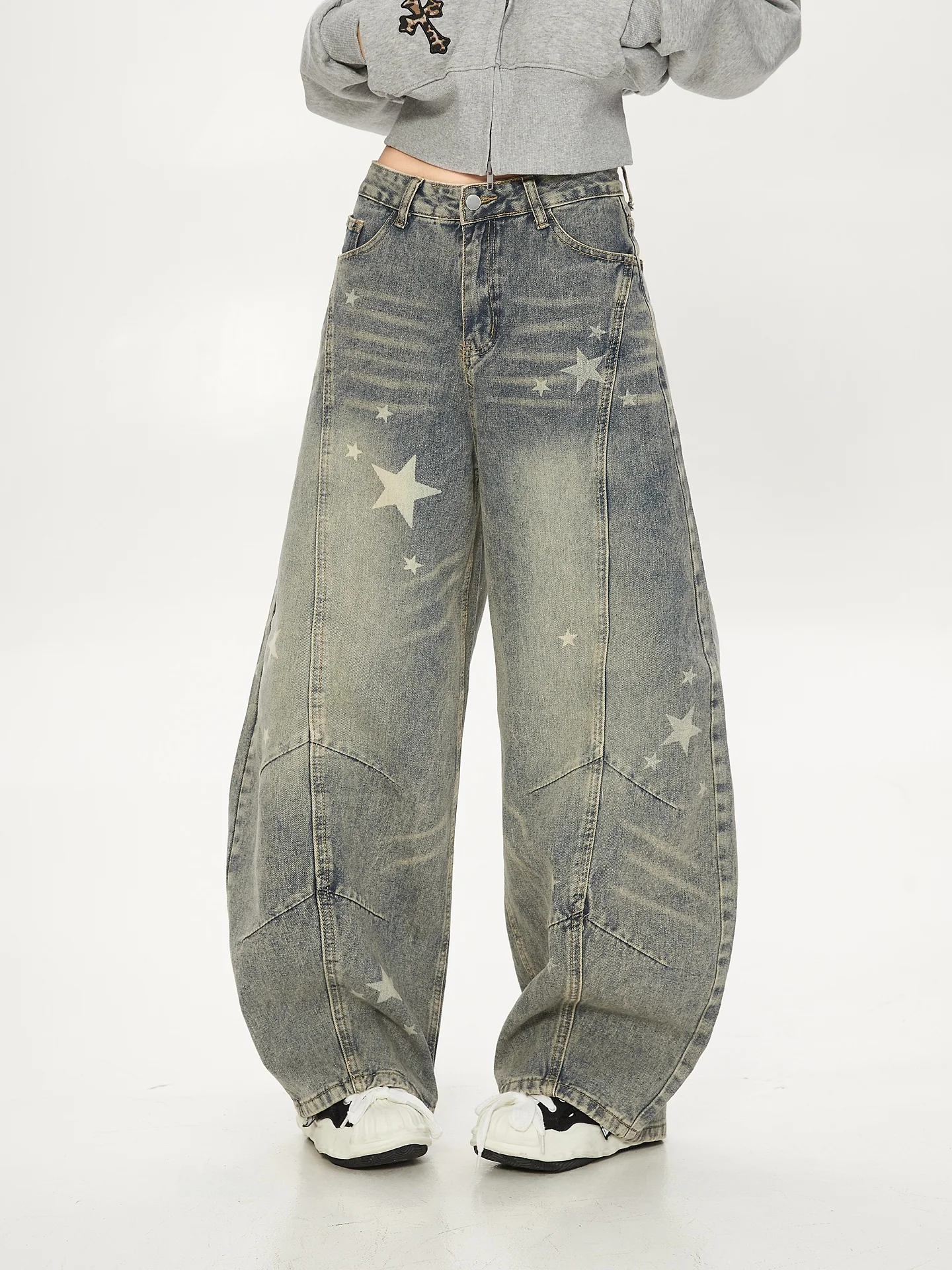 

Ретро-джинсы в американском стиле с принтом звезд, женские, широкие, повседневные, длинные брюки в уличном стиле