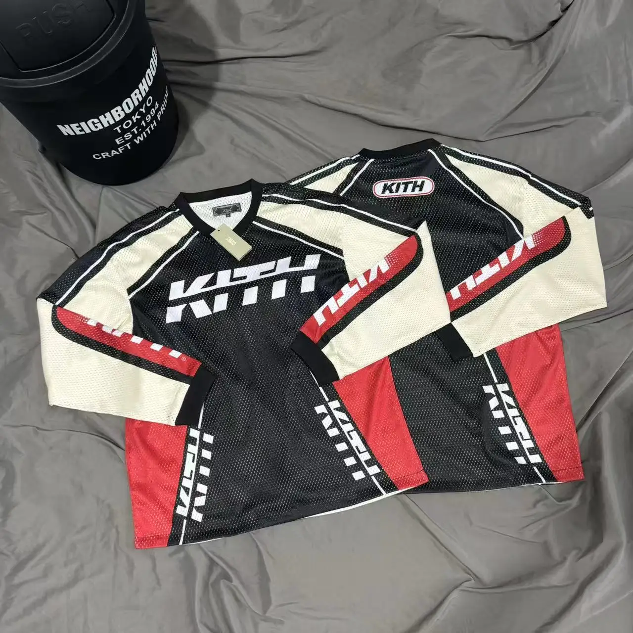 

Retro American KITH Motorcycle Racing Eye Socket Long Sleeve T-Shirt Loose Unisex Couple Style Casual Fashion Breathable Nylon