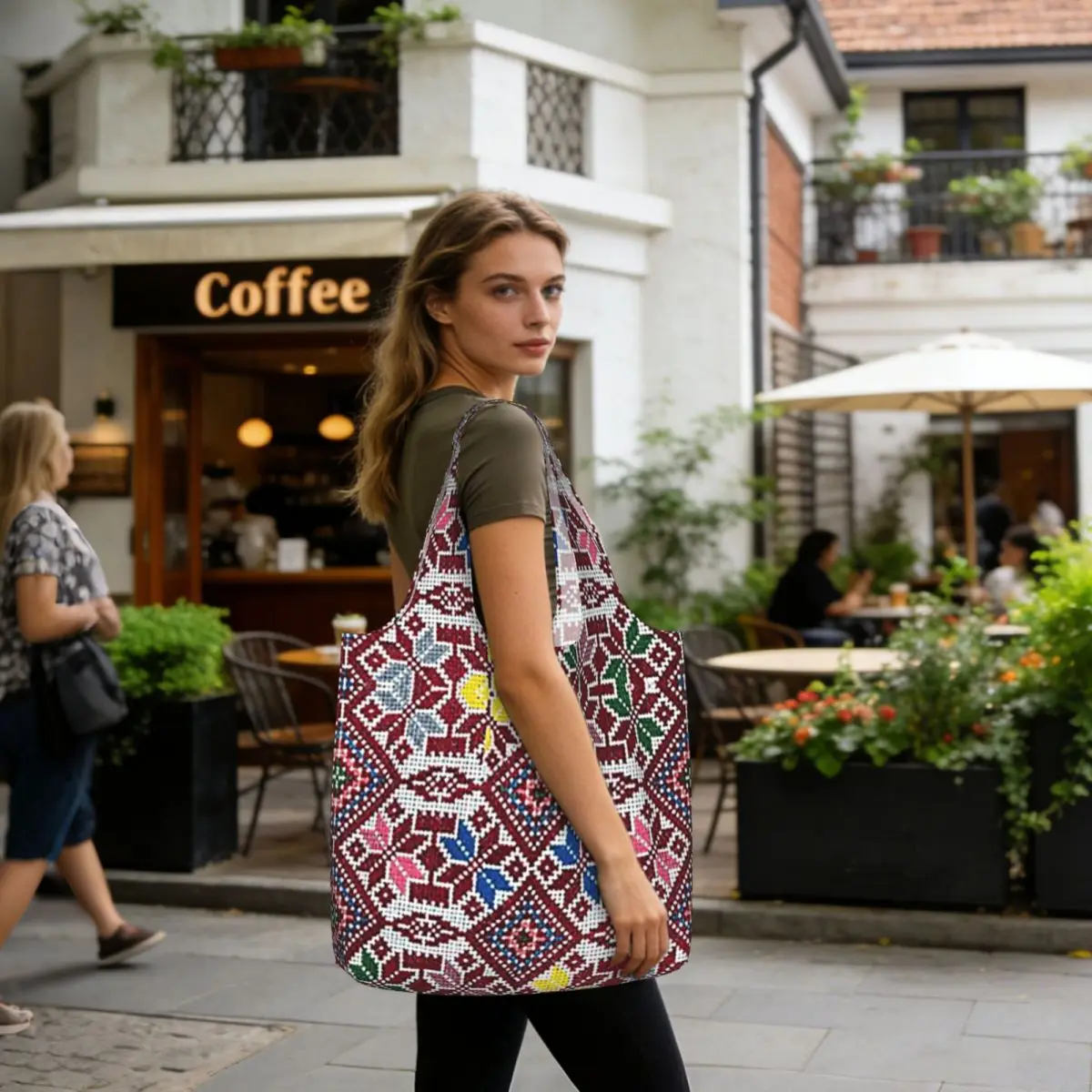 Embroidery The Palestinian Traditional Tatreez Shopping Tote Bag Canvas Large Capacity Shoulder Bags Shopper Grocery Handbag
