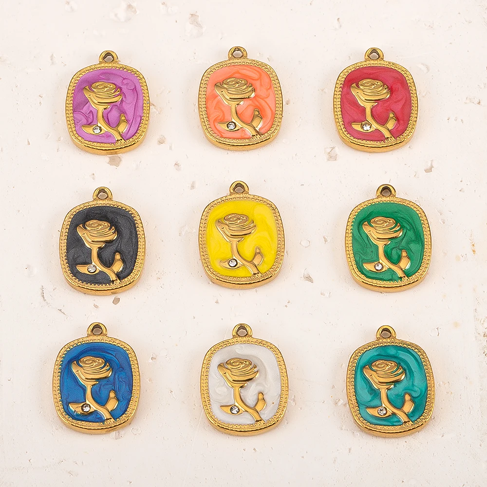 

2/5pcs Stainless Steel Enamel Flower Pendants Charms For DIY High Quality Jewelry Making Bracelet Necklace Accessories Wholesale