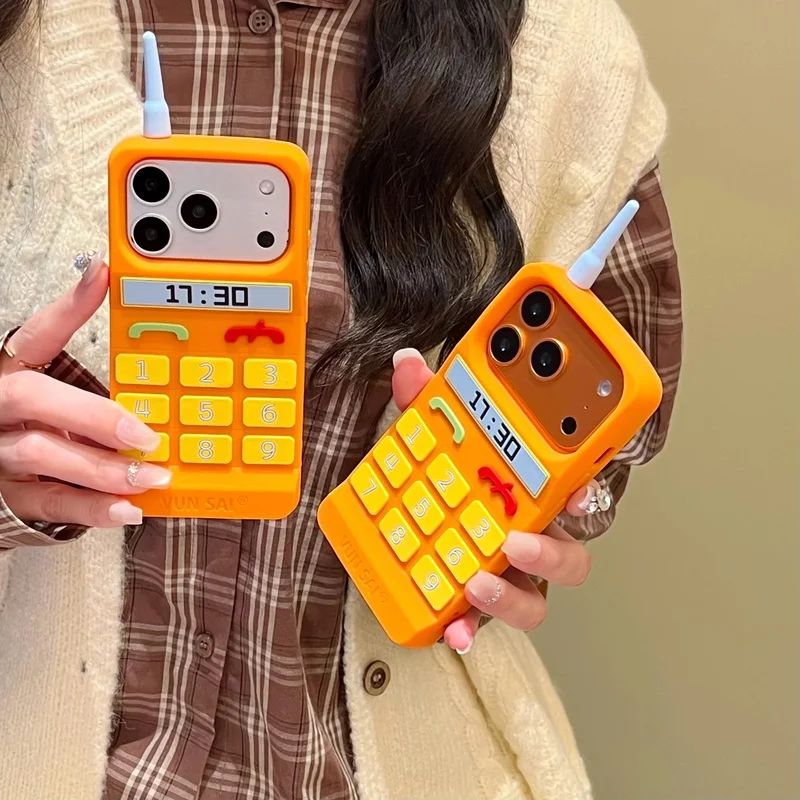 3D Cute Cartoon Retro Telephone Antenna Design Silicone Phone Case For iPhone 18 17 16 15 14 13 12 Pro Max Soft Shockproof Cover