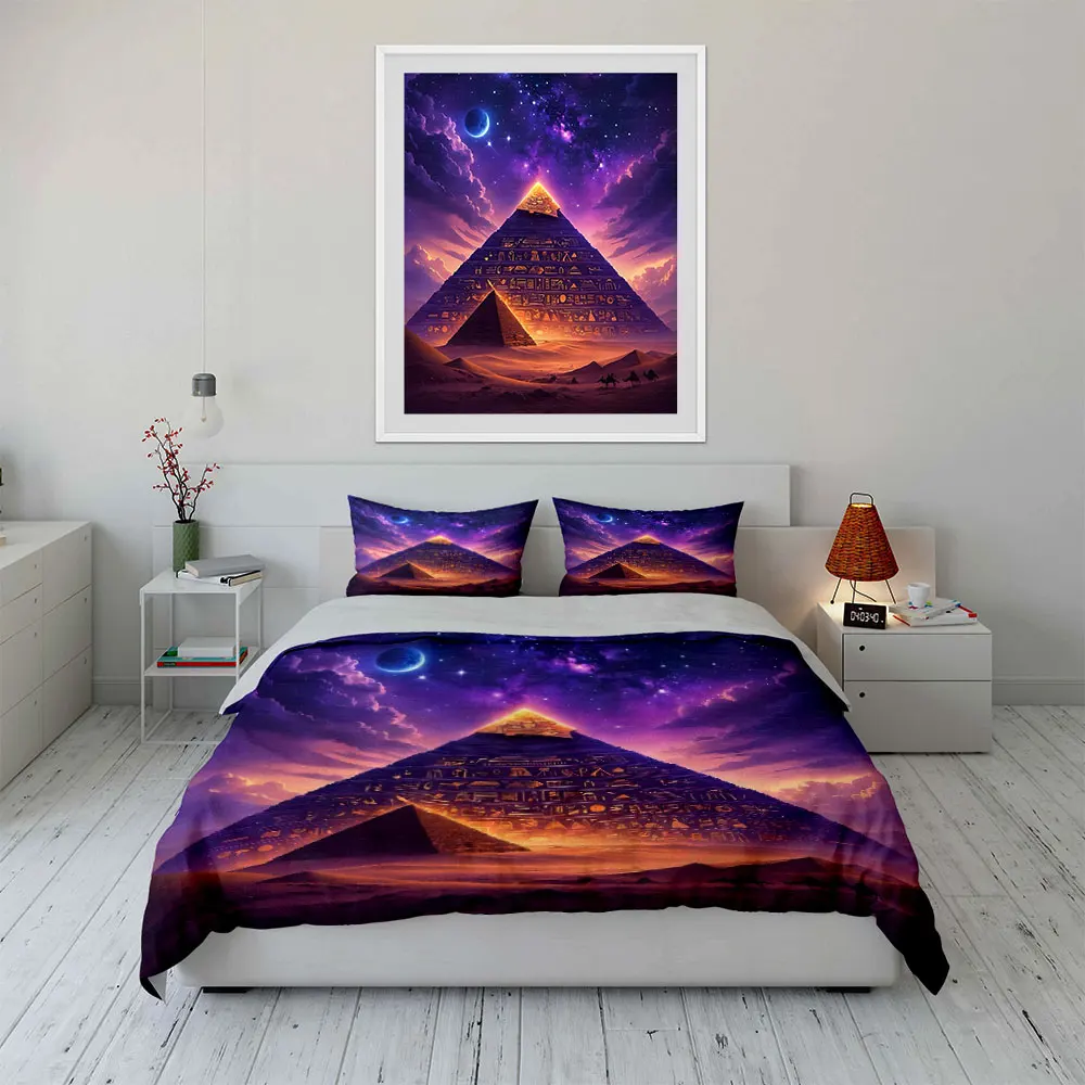 Egyptian pyramids under purple night sky Print Soft Comfortable Duvet Cover Bedding Set Included 1*Duvet Cover  2*Pillowcases