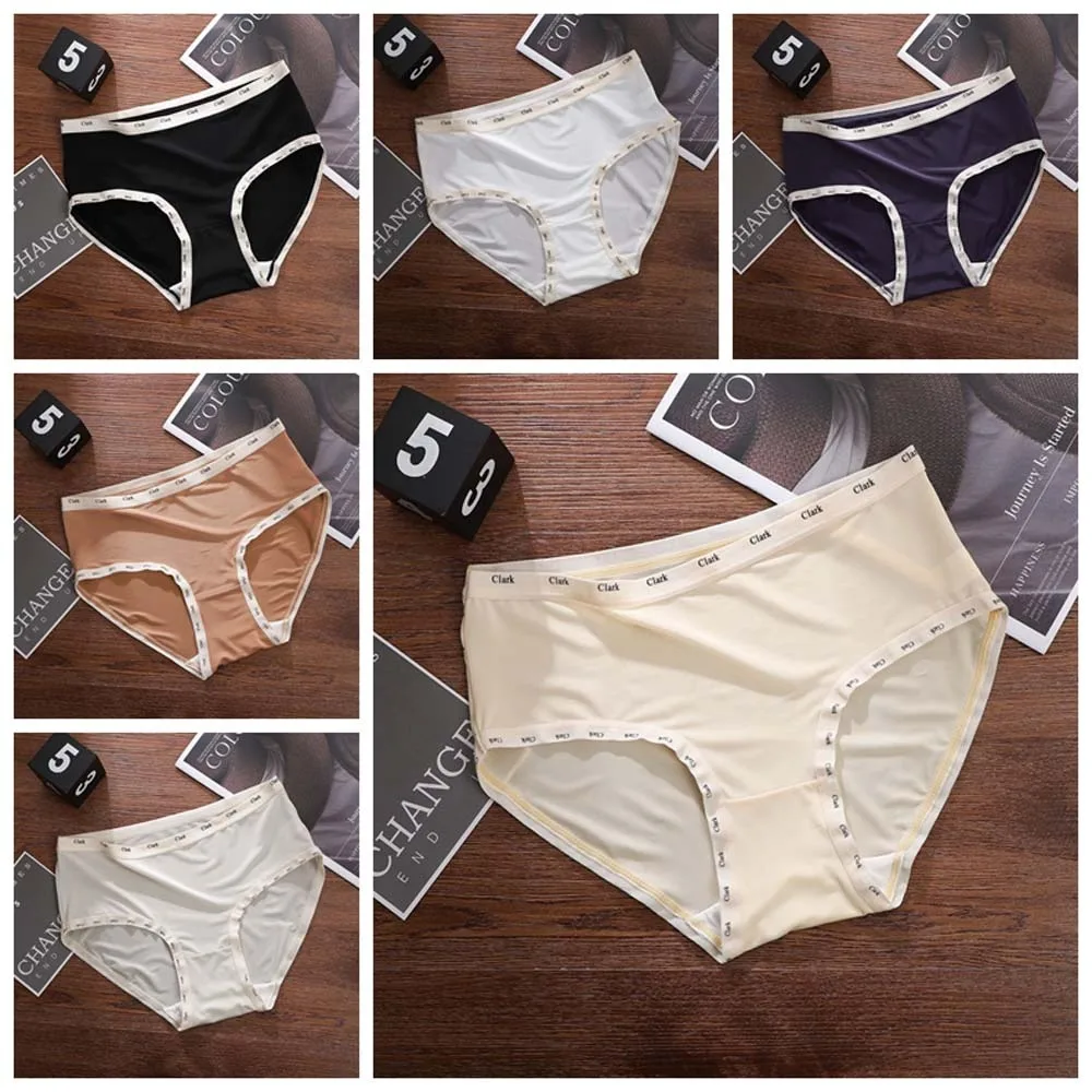 Ladies Intimates Lingerie Women Panties English Letter Mid-waist Panties Ice Silk Briefs Light Luxury Triangle Pants Underpants