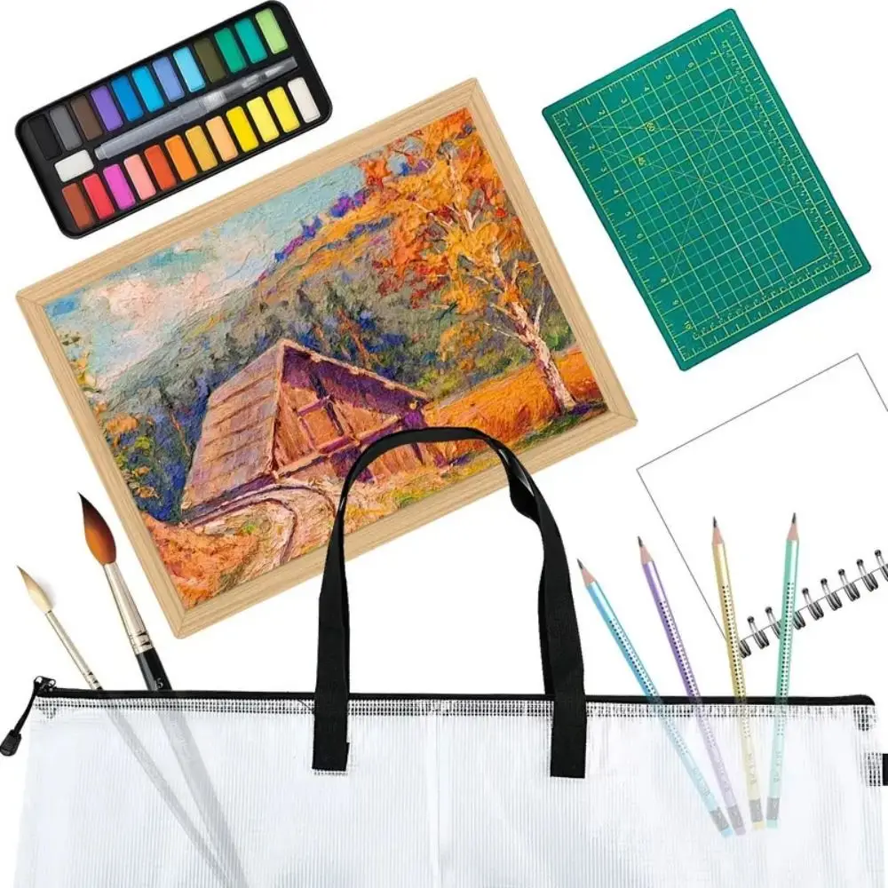 

with Zipper and Handle Art Portfolio Bag Mesh PVC Multifunctional Mesh Art Bag Thickened Waterproof Storage Bag Office Supplies