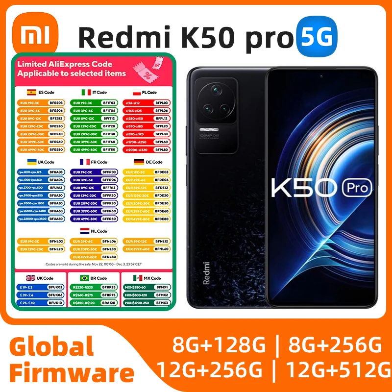 Xiaomi Redmi K50 Pro 5G Global ROM MTK Dimensity 9000 2K OLED straight screen 120W Fast Charging 108MP OIS Camera used phone