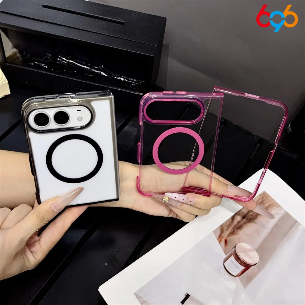 2026 Fashion New Transparent Anti Drop Magnetic Protective Shell For iPhone Duo Shockproof Men Women Foldable Phone Case