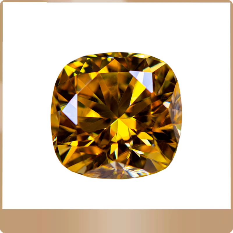

Moissanite Stone Cushion Cut Golden Yellow Color Lab Grow Diamond Charms DIY Ring Necklace Earrings Making with GRA Certificate