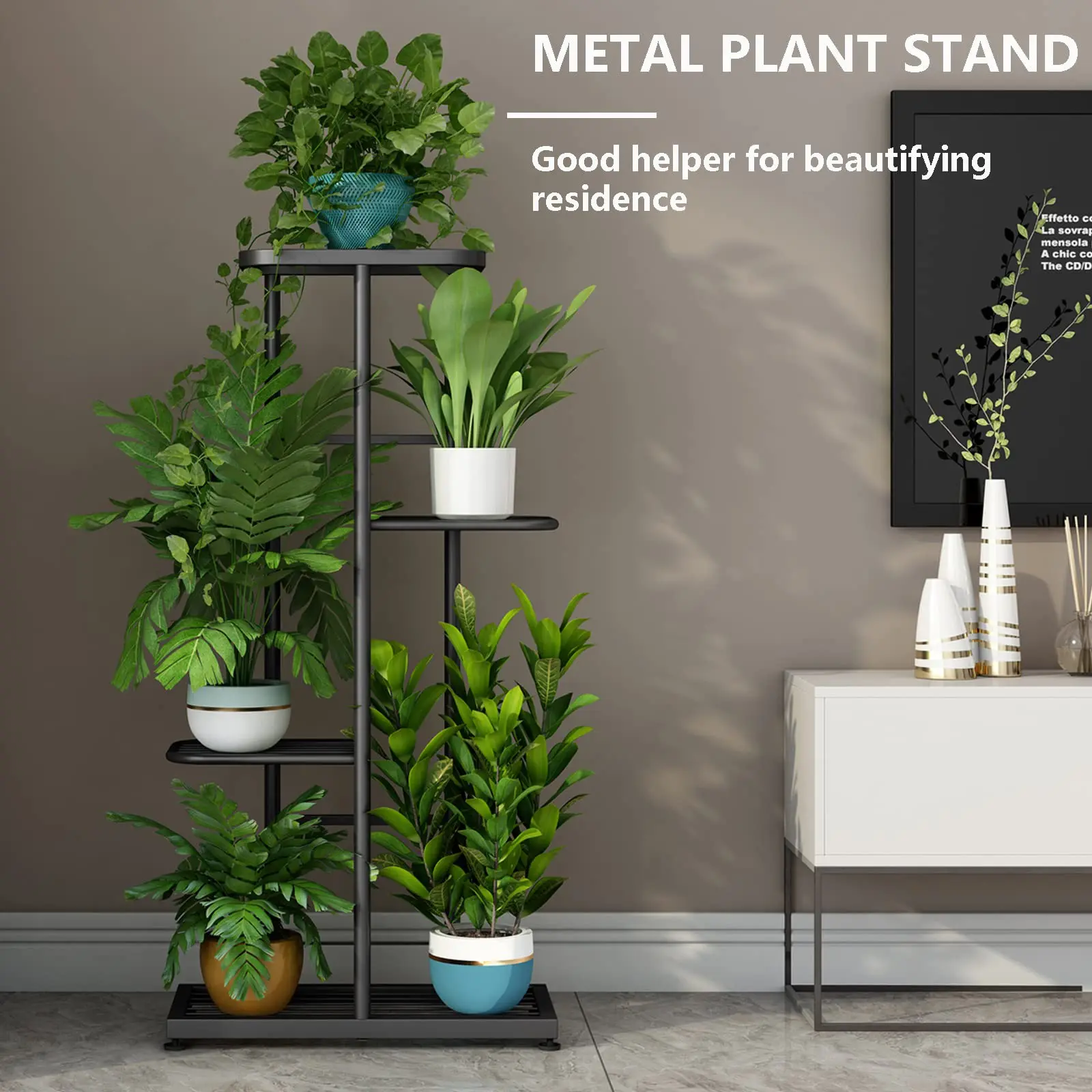 Metal Plant Stand Indoor Outdoor 4 Tier 5 Potted Flower Pot Holder Shelf Heavy Duty Iron Planter Display Shelving Unit Multiple Plants Rack for Corner Balcony Garden Patio Living Room Decor view 3