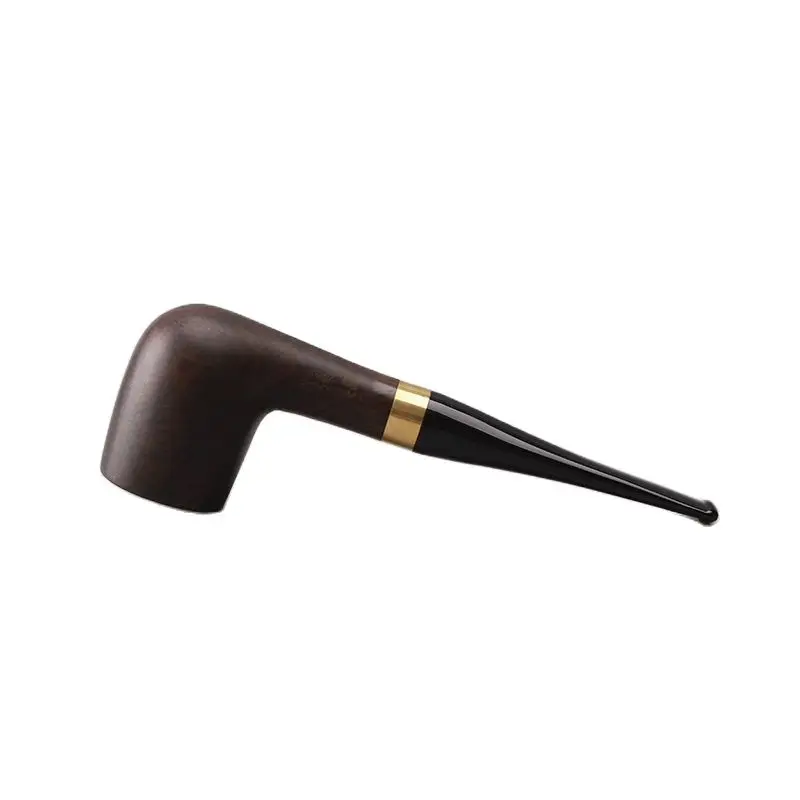 RU-New Handmade Ebony Wood Black Smoking Pipes Tobacco Pipe 9mm Filter Wooden Pipe Gift for Grandfather Father ac0015