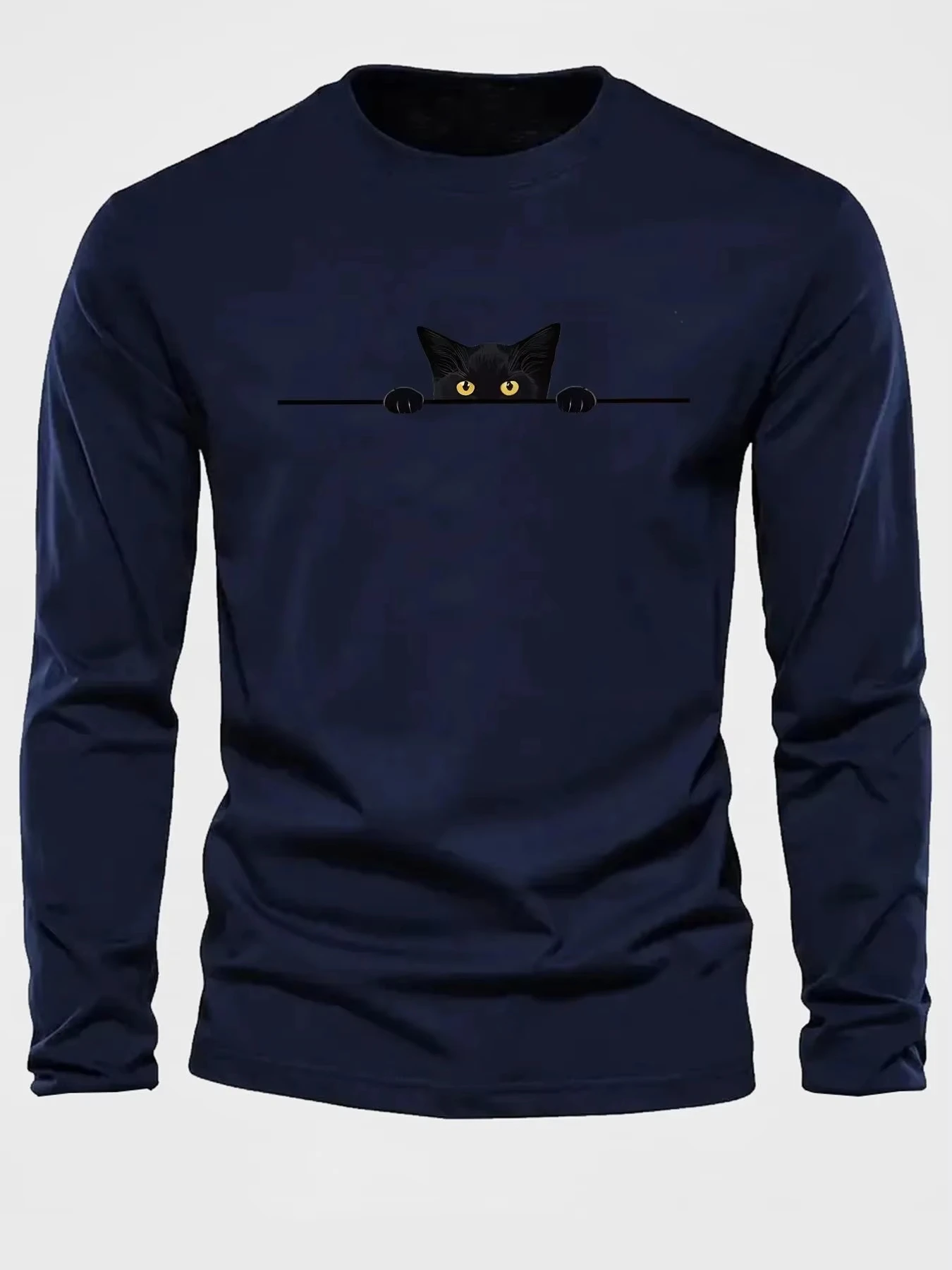2026 Neues Herren-Langarm-T-Shirt für Frühling und Herbst mit Streetwear-Mode und Komfort sowie 3D-Kätzchen-Muster-Druck – Detail 3