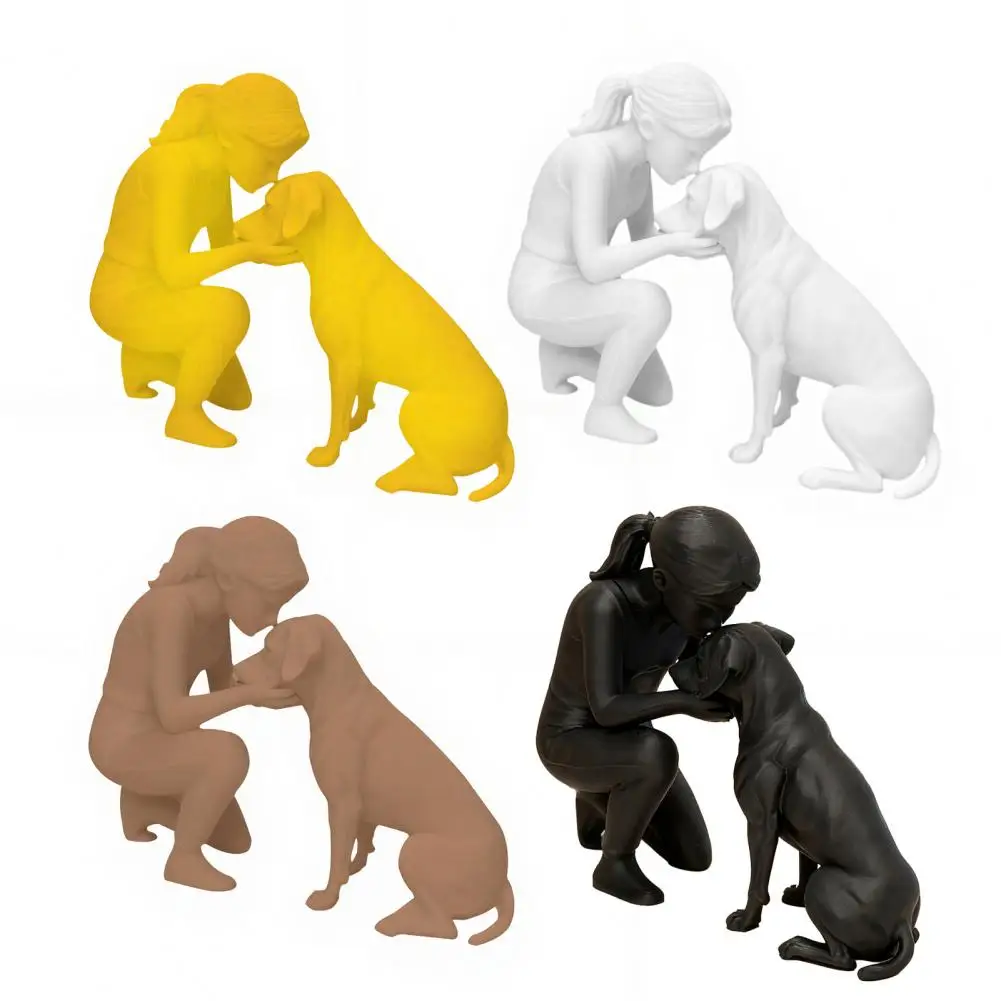 Resin Sculpture Of Man And Dog Lightweight Multifunctional Emotional Bond Figurine Heartwarming Home Decoration For Dog Lovers