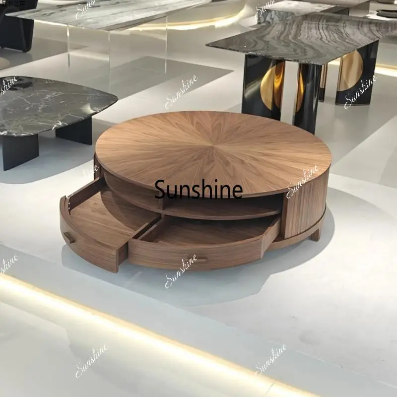 

New Chinese solid wood coffee table living room double-layer round side table for home use