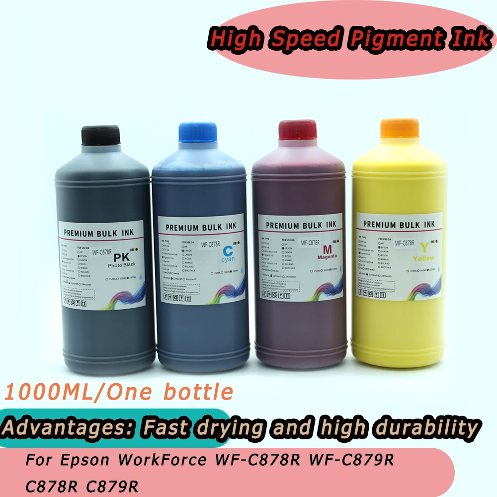 

Quick drying High Speed Pigment Ink 1000ML For Epson WorkForce WF-C878R WF-C879R C878R C879R T05A1 T05A2 T05A3 T05A4 Printer Ink