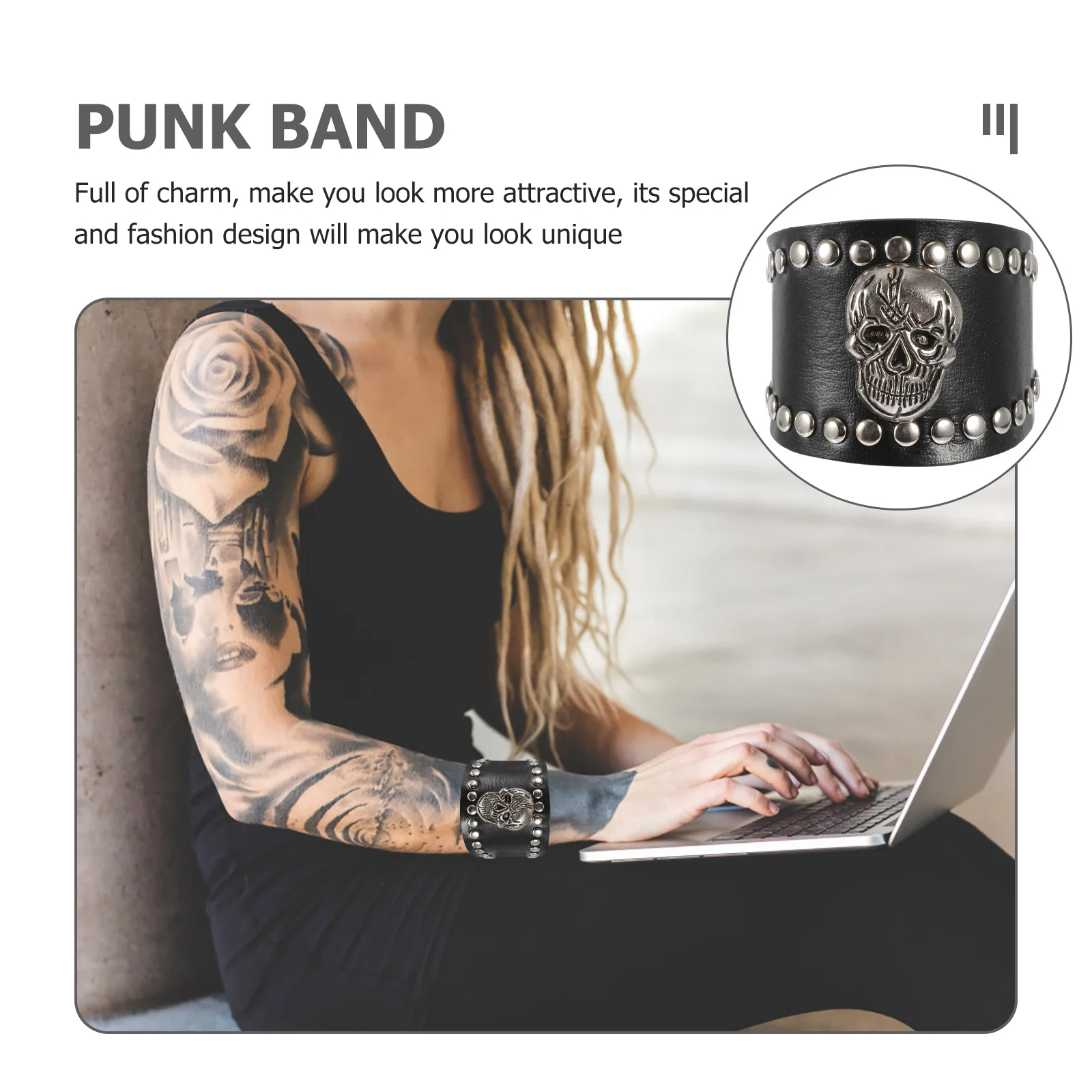 

Rock Bracelets Men Mens Cuff Wrist Band Men's Skull Wristband Vintage Chain Wristbands