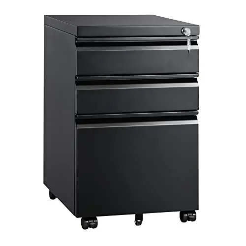 3 Drawer Mobile File Cabinet with Lock, Under Desk Metal Filing Cabinet for Home Office/Legal/Letter/A4 File, Fully