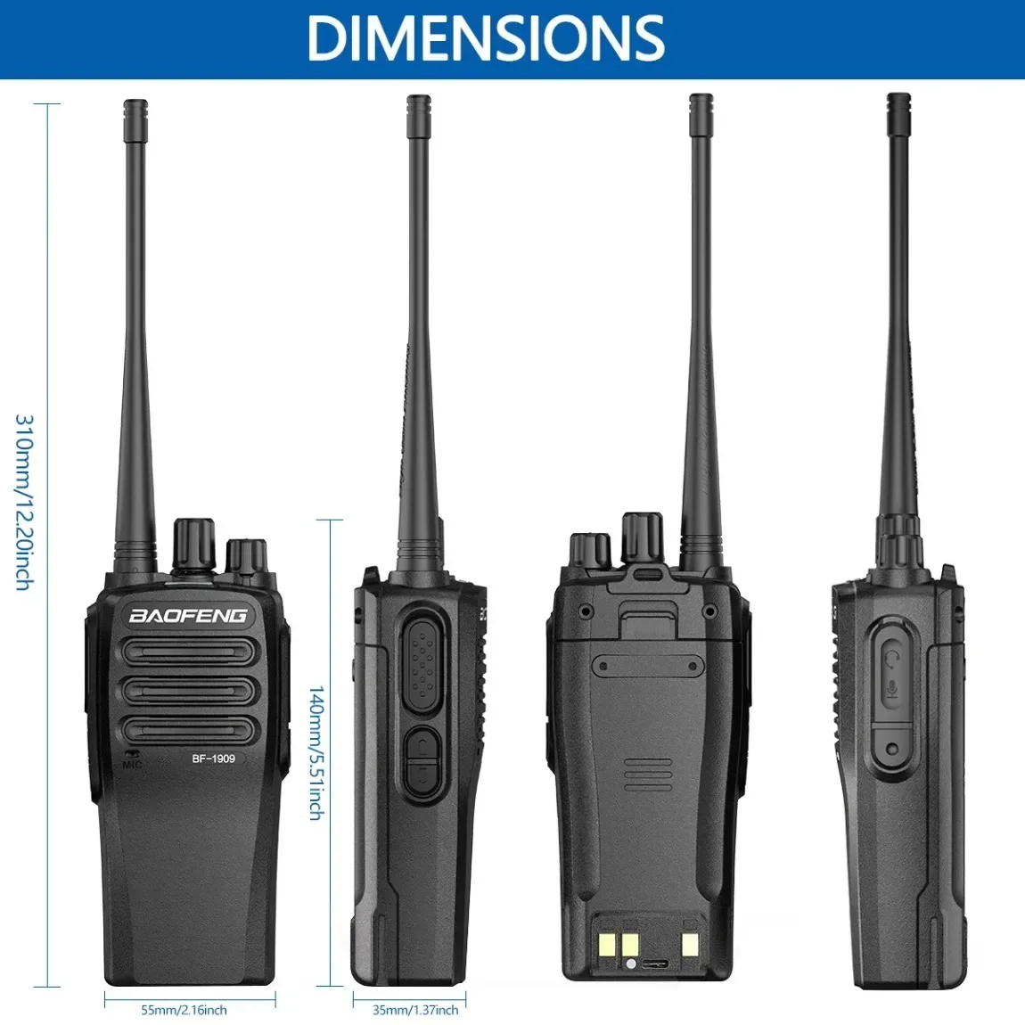 BAOFENG BF 1909 12W High Power Walkie Talkie Long Range Two Way Radio Type C Charging Transmitter Upgrade BF 888S UV 5R UV 82