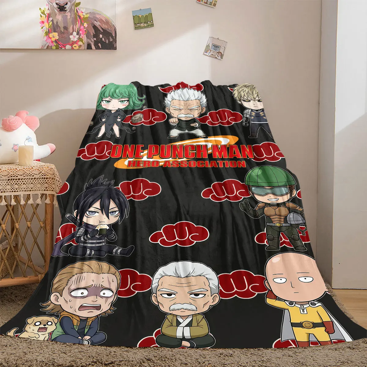 One Punch Man Stylish 2D Cartoon Flannel Blanket, Printed Decor for Sofa, Soft Bedding Travel Picnic Rug_LIAN