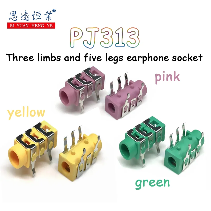 3.5mm headphone socket PJ-313 Straight pin three-section five-pin 5-pin audio interface dual channel motherboard