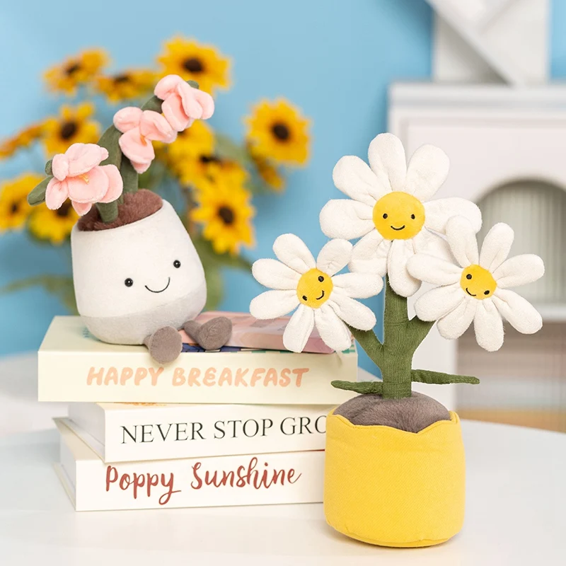 Pretty Jellycat Plant Daisy Flower Plush Amuseables Pink Orchid Doll Decoration Ornament Toy Kawaii Gift Kids Never Wither
