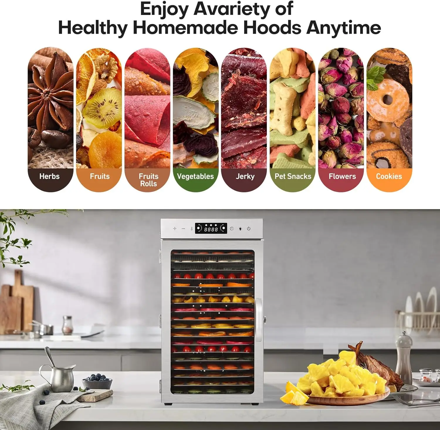 Dehydrator Machine Dryer for Jerky: Stainless Steel Dehydrater for Fruit Herb Meat Dog Treats- Food Drier for Meat Beef Dehydrat