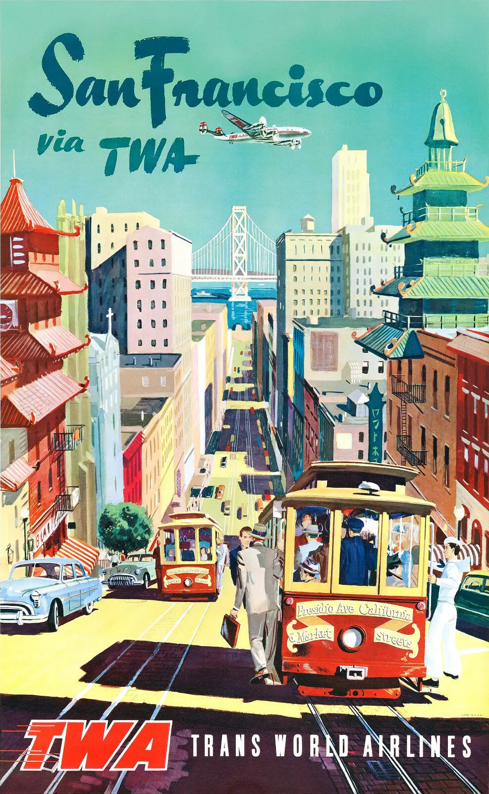 San Francisco Visa Twa Vintage Travel Art Picture Print Silk Poster Home Wall Decor